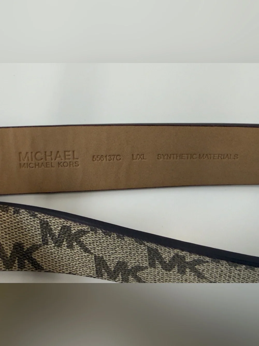 Michael Kors Brown and White MK Logo Belt
